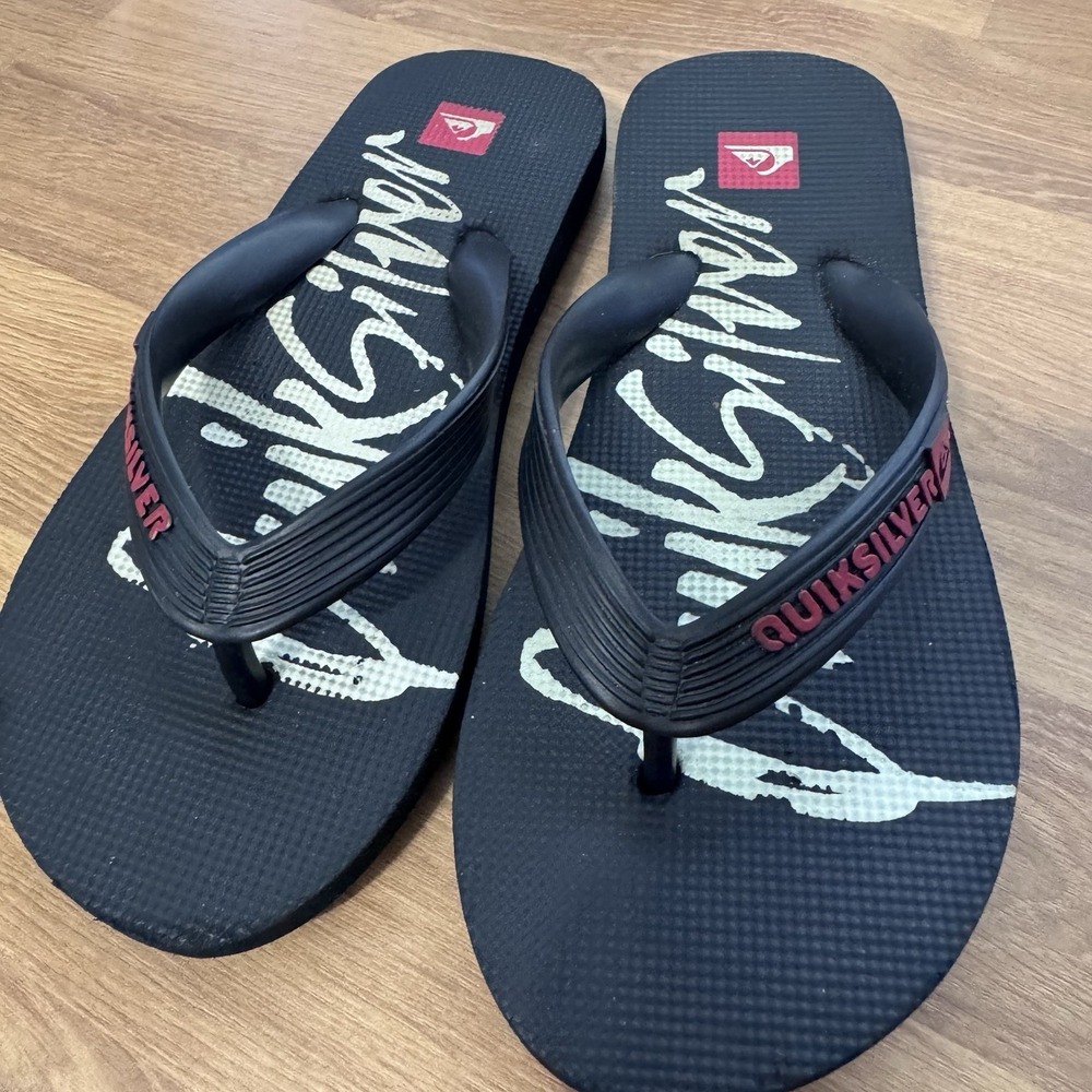 Boys Youth‎ Quicksilver Black Beach Flip Flops Sz 13/1